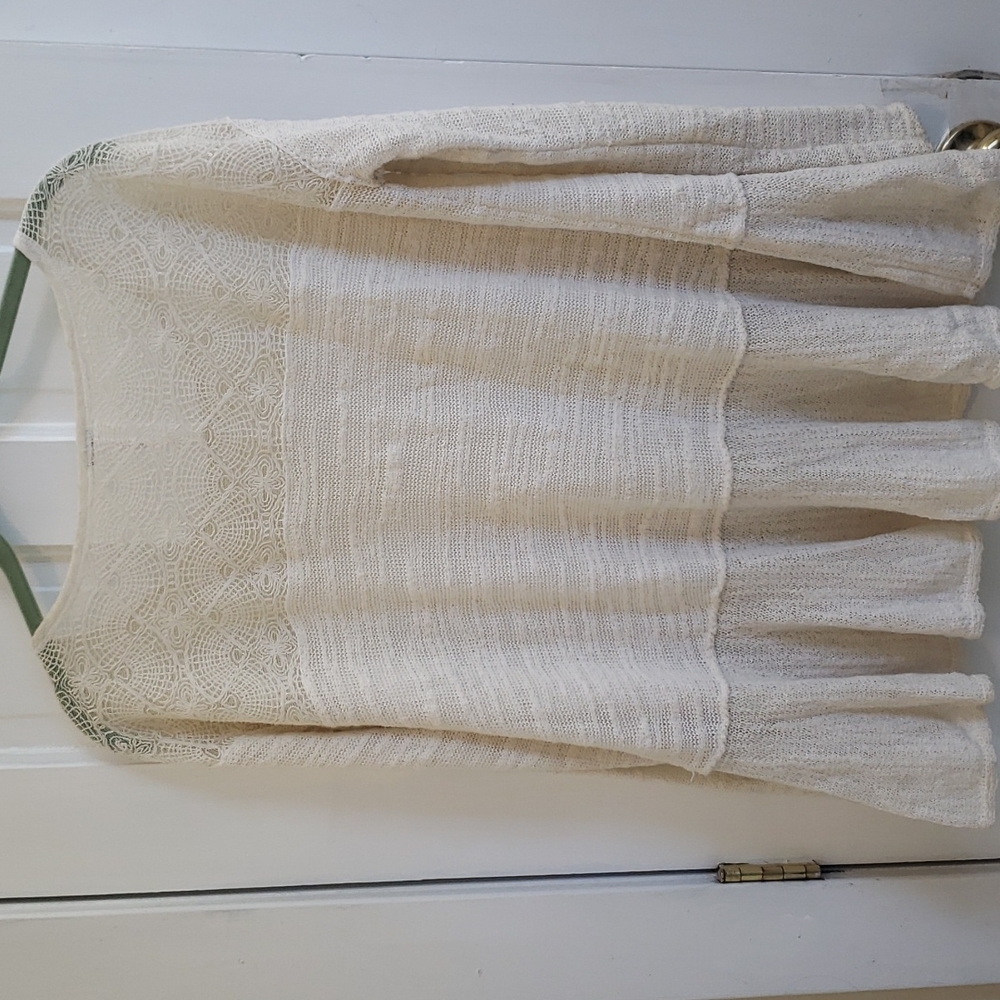 Free People Boucle Knit Ivory Ruffle Bottom Lace Insert Top - Picture 10 of 16